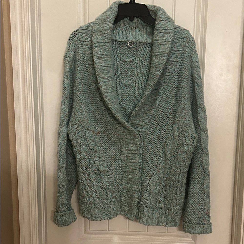 Anthropologie brand XL Cozy sea foam  green Cable Knit sweater cardigan